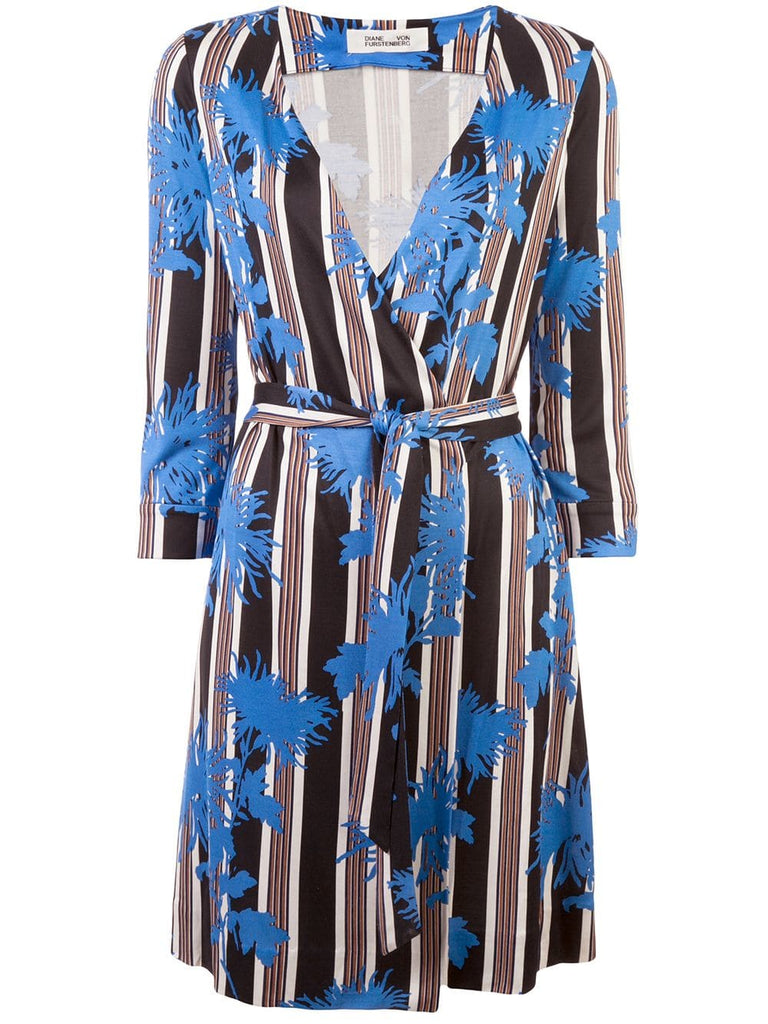 mixed print wrap dress