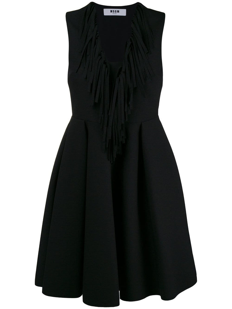 fringed V-neck flared dress