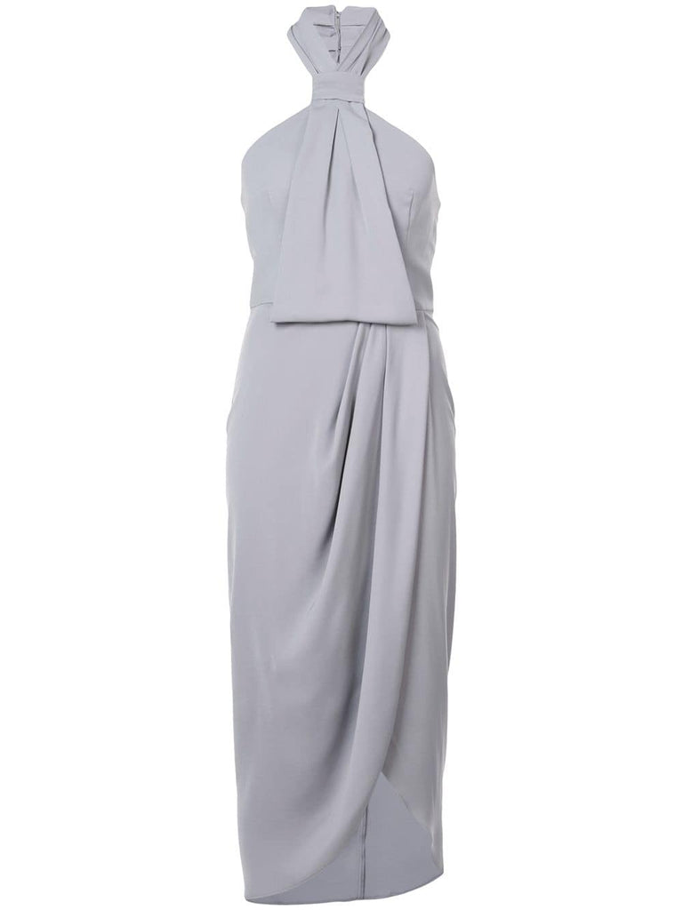 halterneck draped detail dress