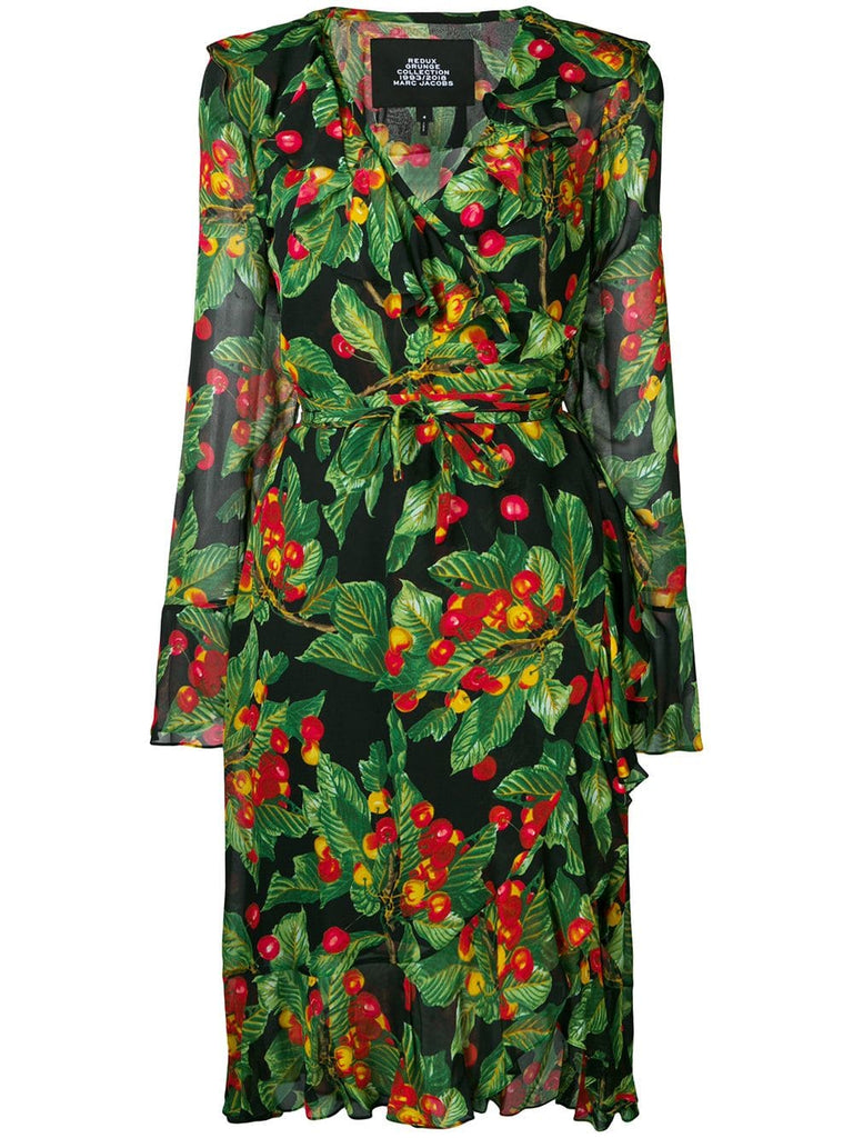 cherries print wrap dress