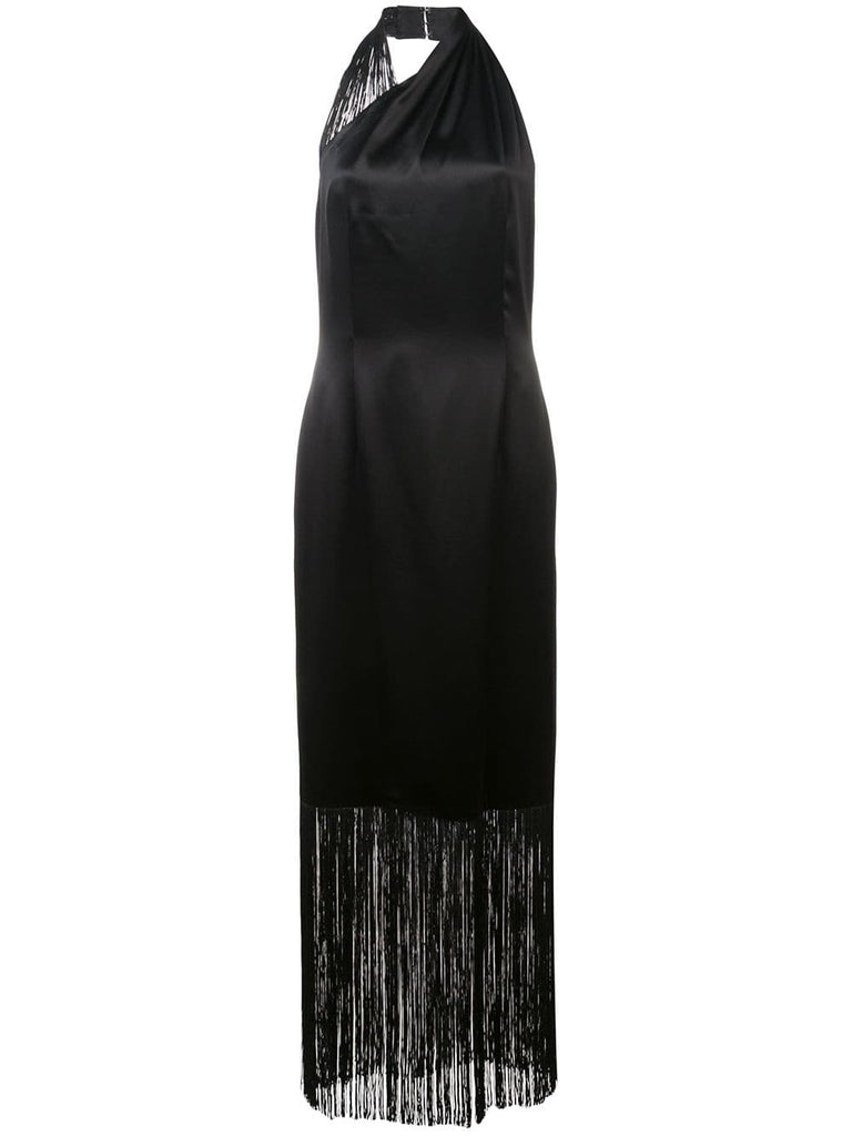 halter-neck fringed maxi dress