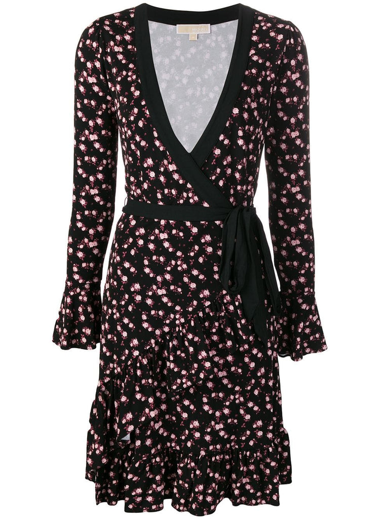 rose print wrap dress