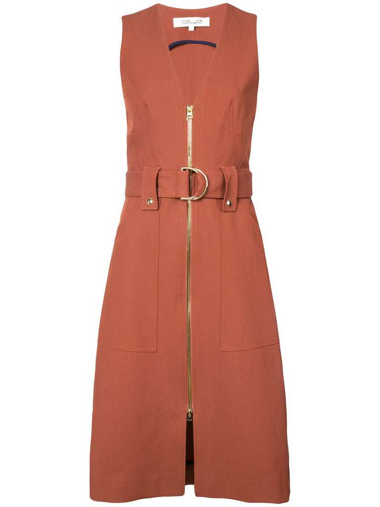 zip front belted dress