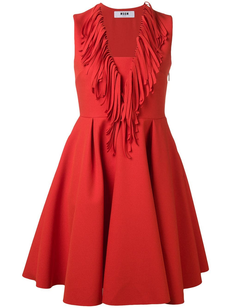 fringed V-neck flared dress