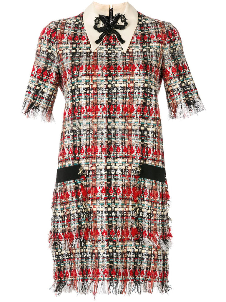 embroidered tweed dress