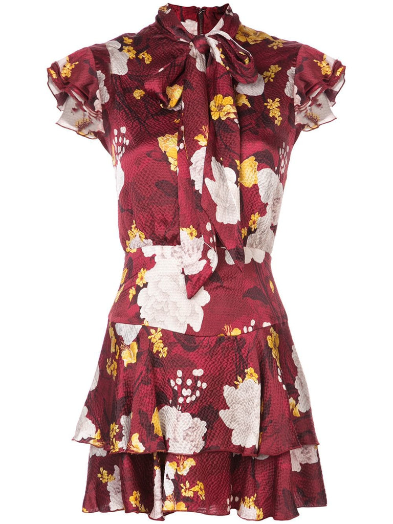 floral print tie neck dress