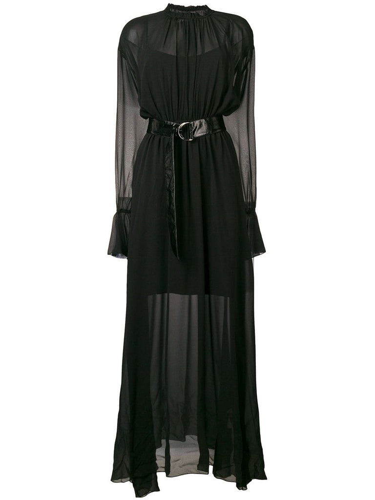 long belted silk dress