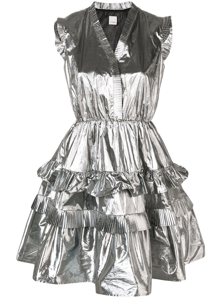 metallic ruffle mini dress