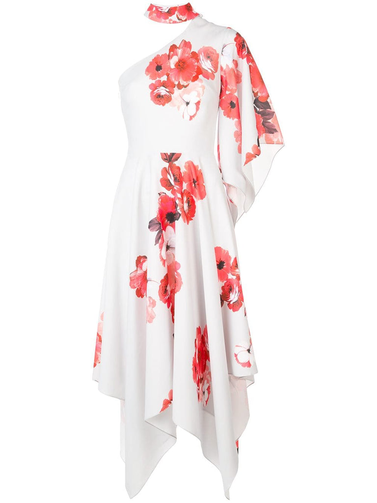 floral one-shoulder draped dress