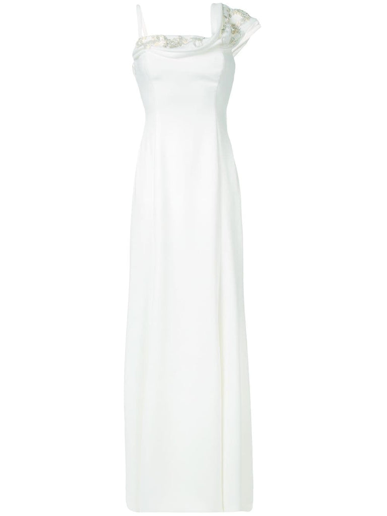 asymmetric neckline gown