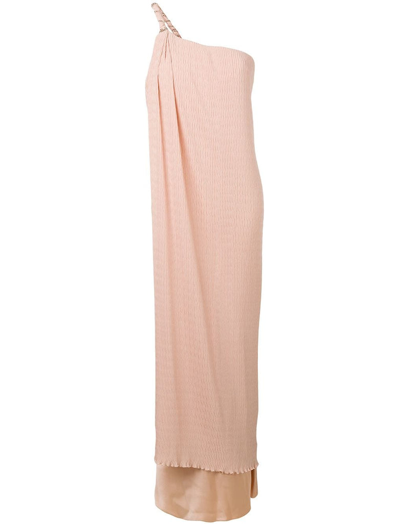 one-shoulder textured gown