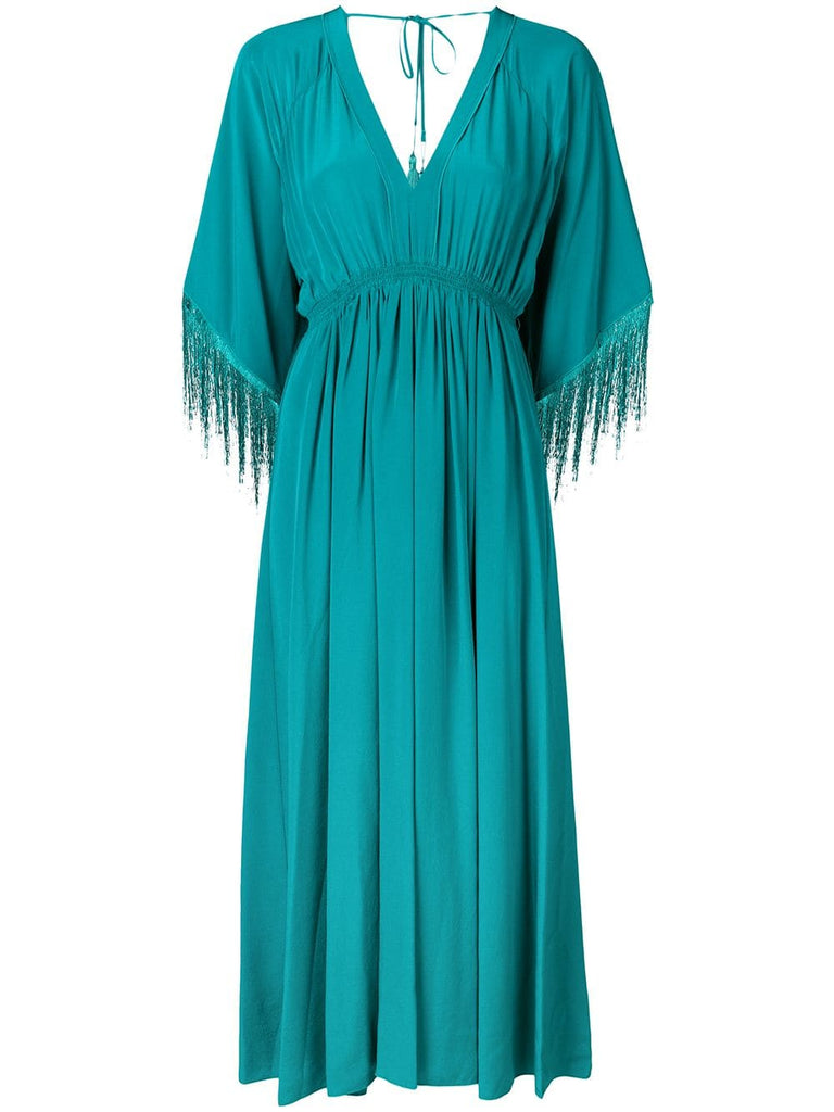 fringed sleeves midi dress