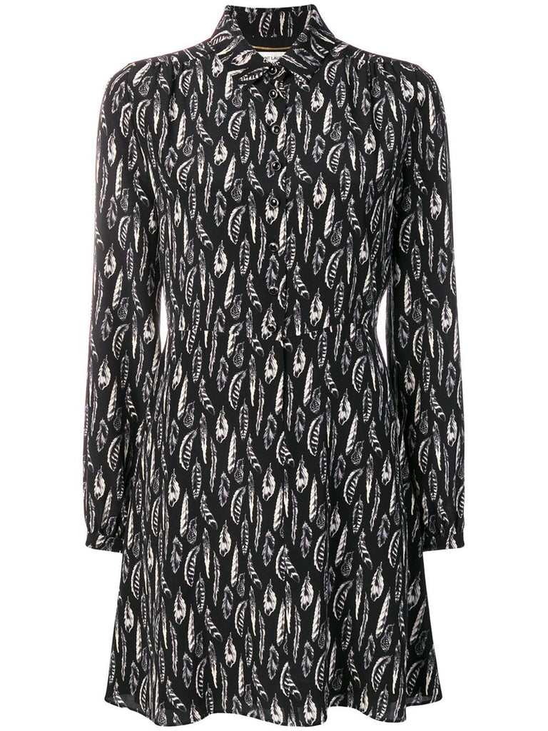 feather print shirt dress