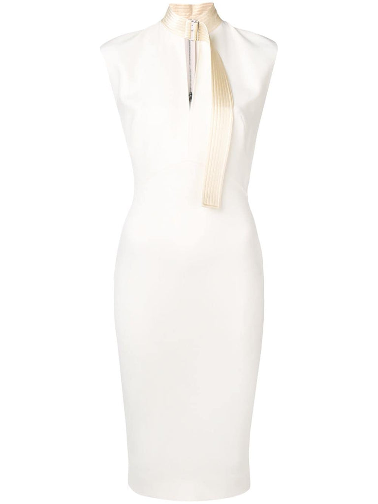 fitted high neck midi dress