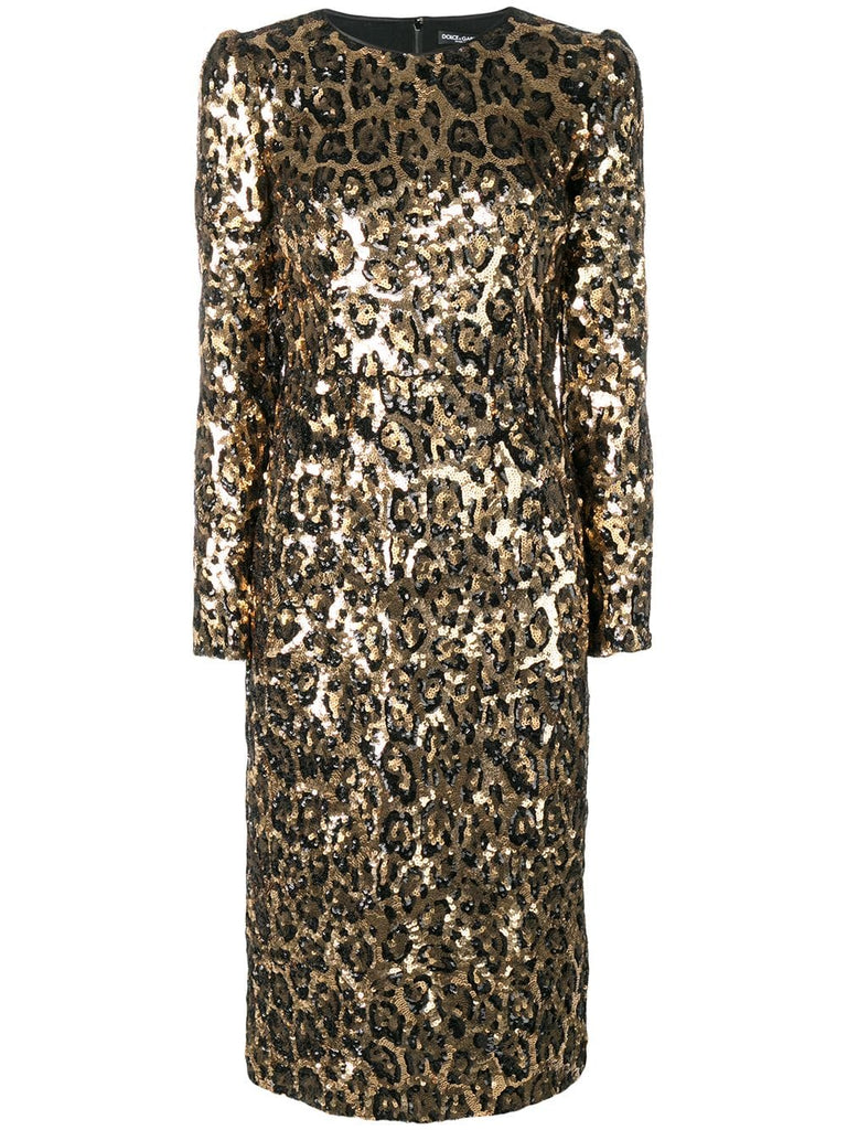 sequined leopard-print midi dress