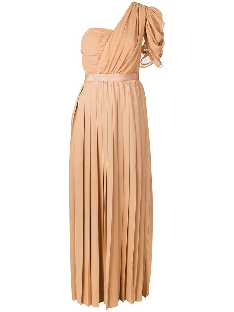 one shoulder pleated dress