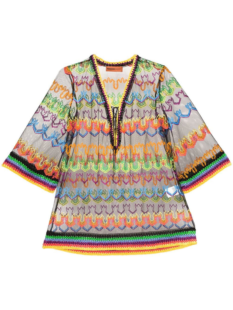 embroidered crochet mini kaftan