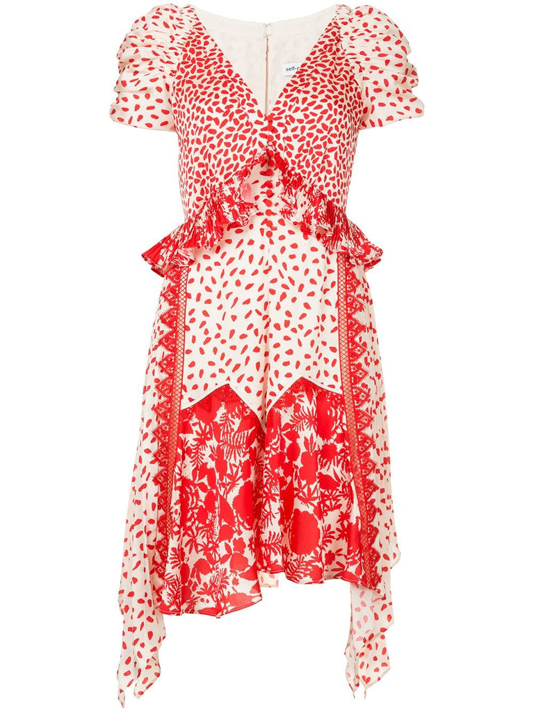 printed lace panel dress