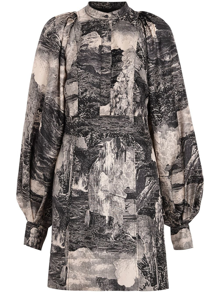 Dreamscape Print Silk Shirt Dress