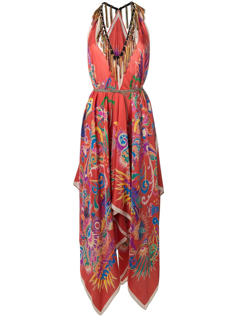 fringed paisley print dress