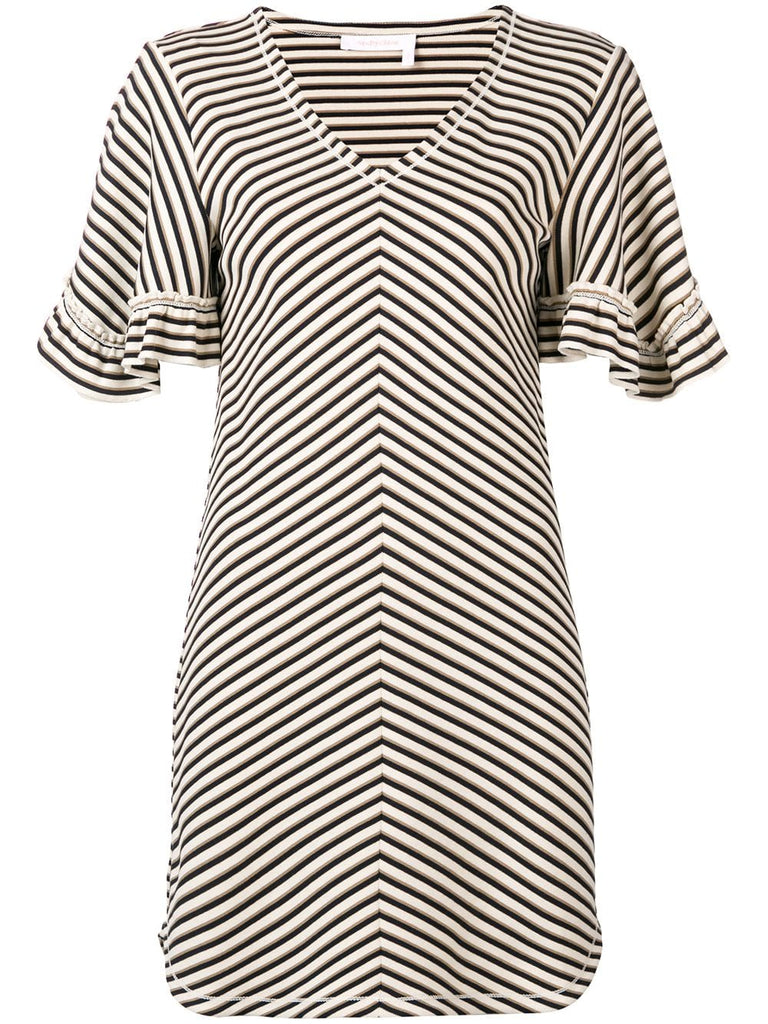 chevron frilled sleeve mini dress