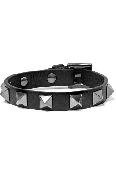 Valentino Garavani The Rockstud leather and silver-tone bracelet