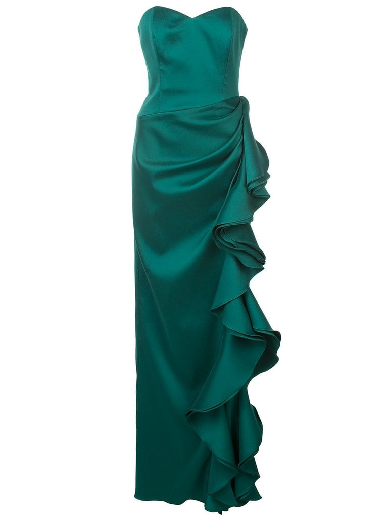 strapless ruffled gown