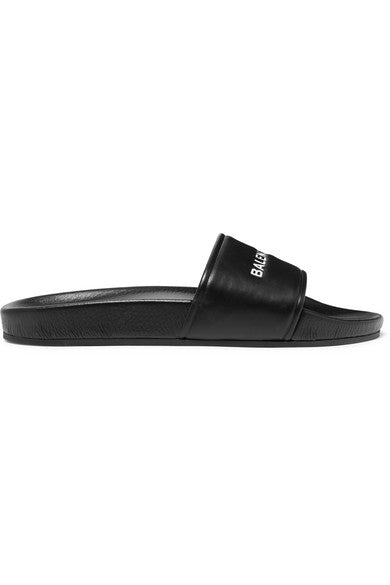 Logo-print leather slides