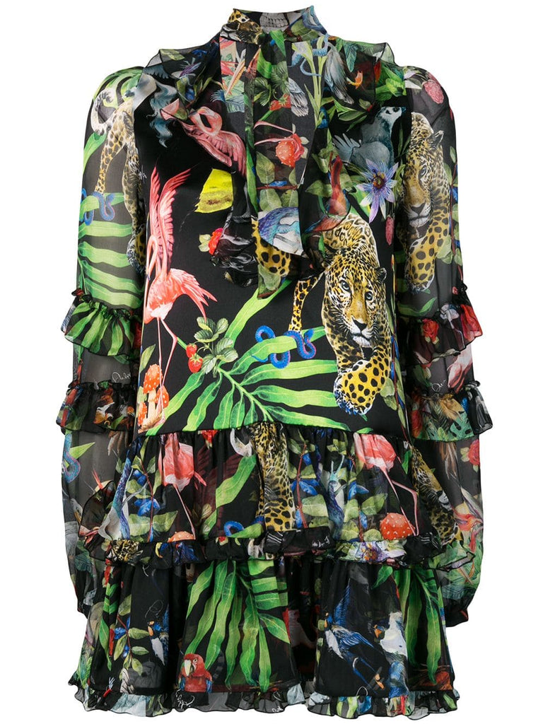 Jungle embroidered mini dress