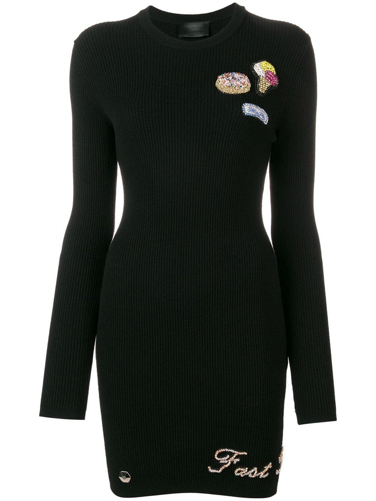 embellished patch knitted dress