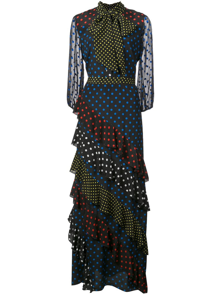 polka dot draped silk dress