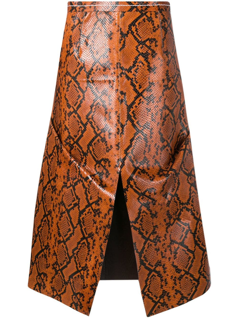 snake print A-line midi skirt