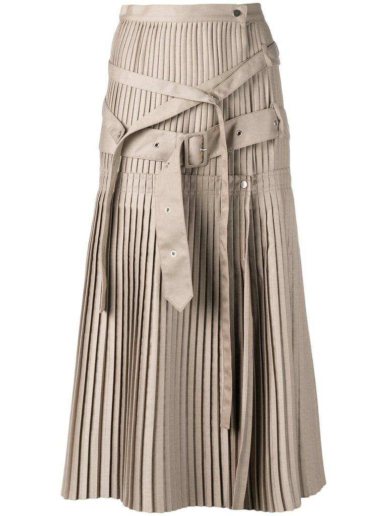 pleated flared midi skirt