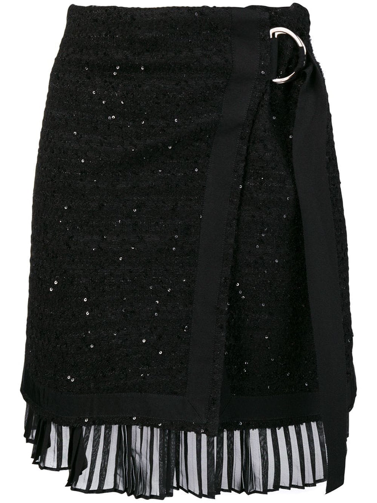 scattered sequin bouclé wrap skirt