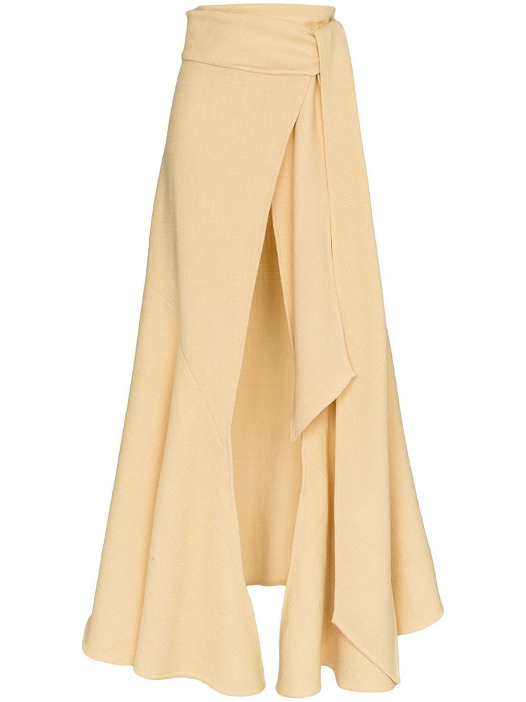 wrap wool blend maxi skirt