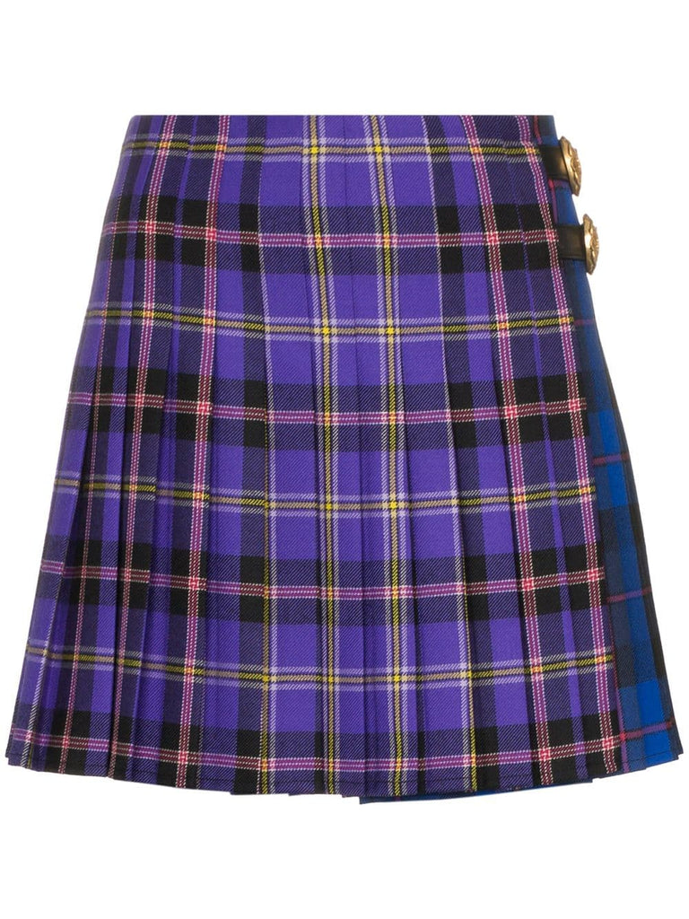 check print pleated wool kilt skirt