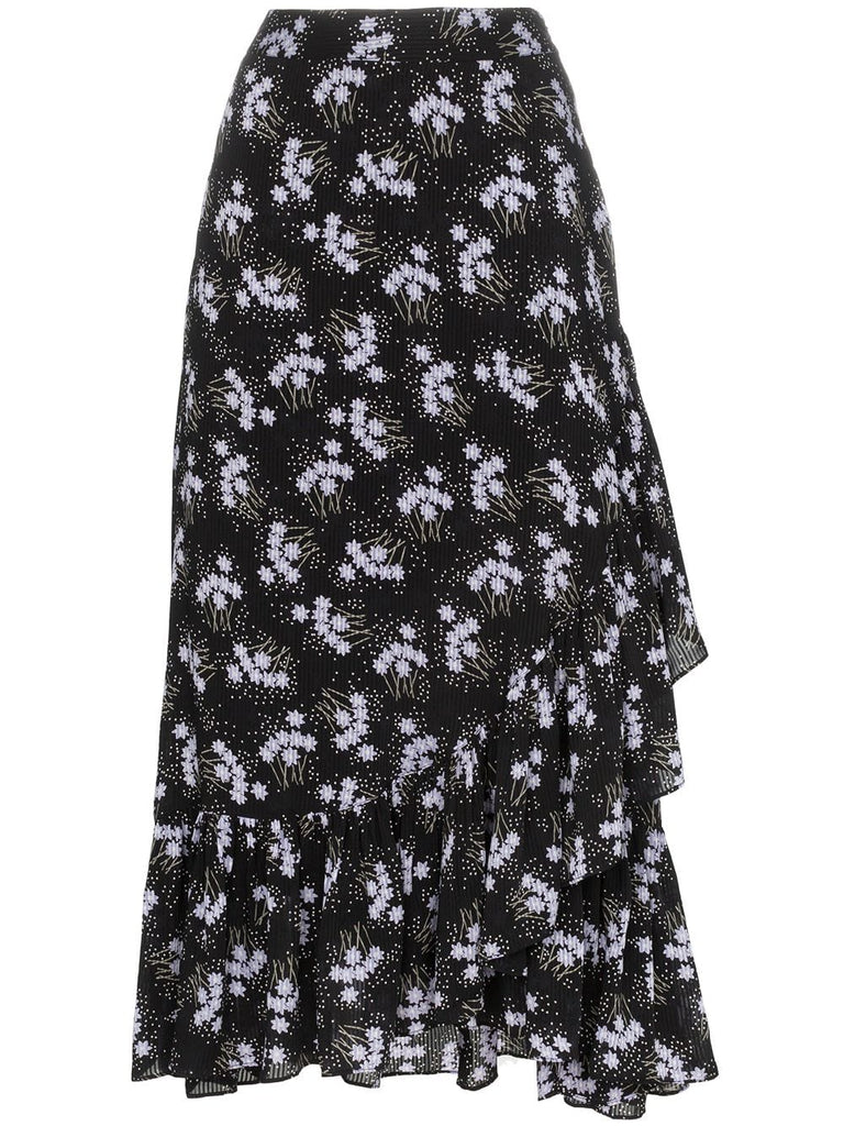 Sky floral print ruffle wrap skirt