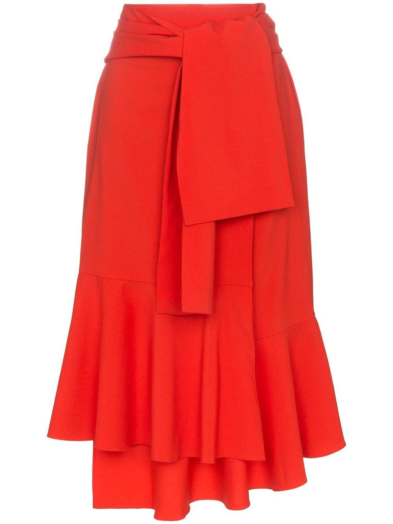 tie wrap wool midi skirt