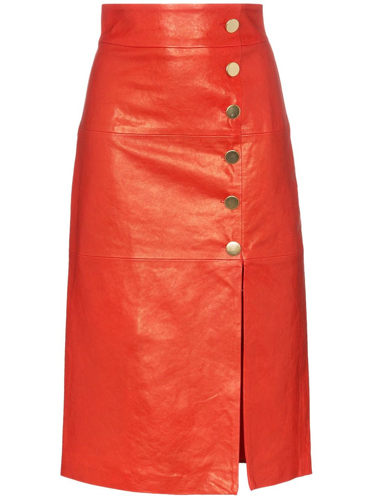 Lucy button down leather midi skirt