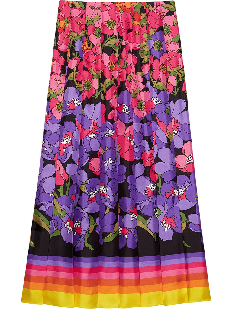 Degradé flowers silk twill skirt