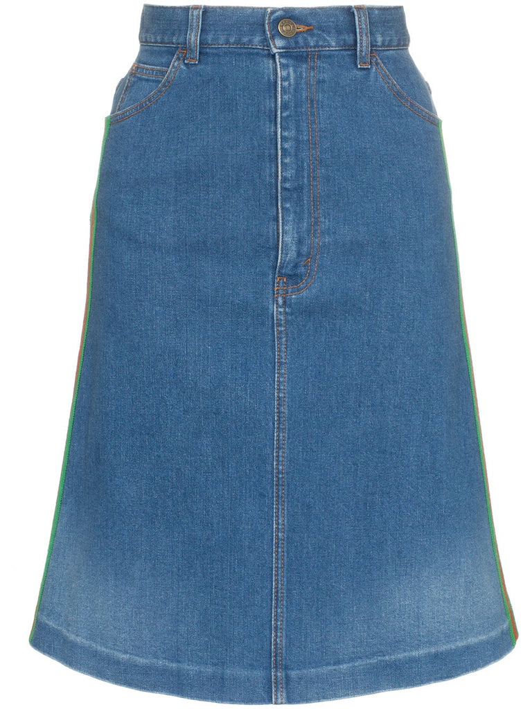 contrast side stripe A-line denim skirt