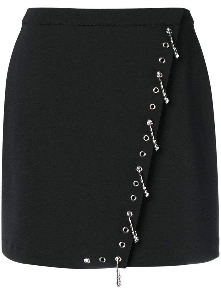 safety pin embellished mini skirt