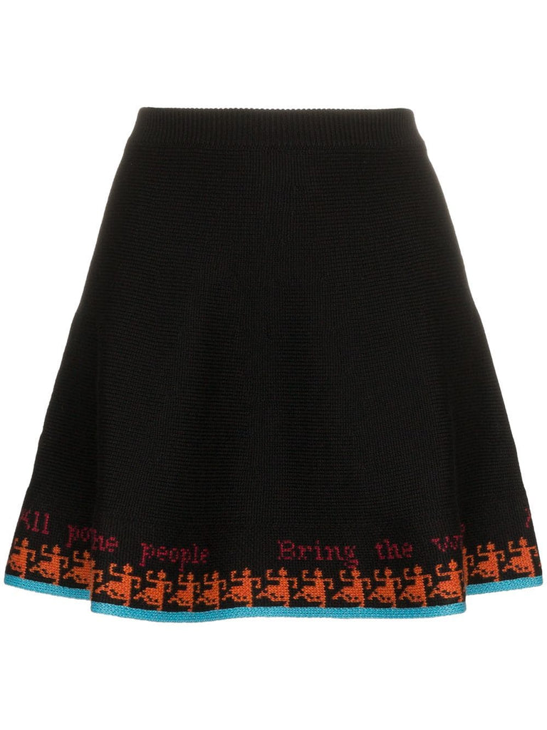 colour-block flared wool mini skirt