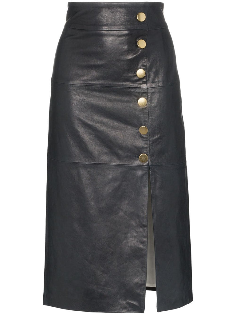 lucy button detail leather skirt