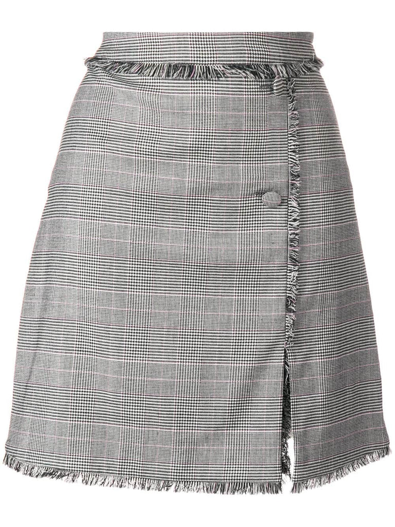 raw edge button front skirt