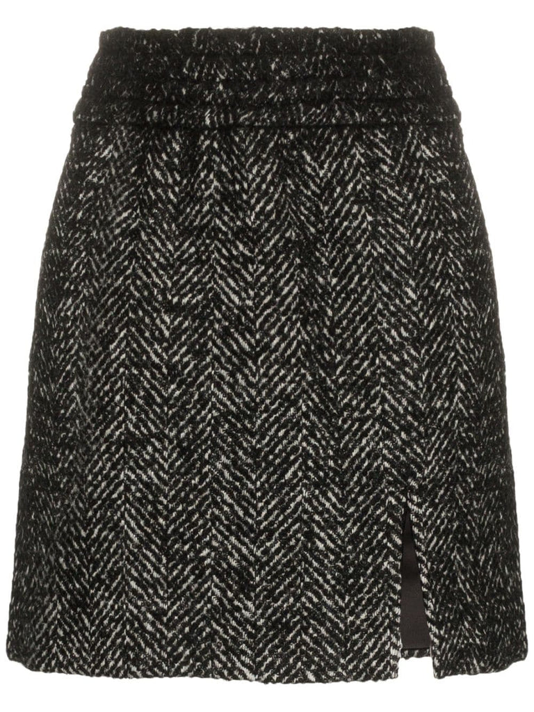 front slit alpaca wool mini skirt