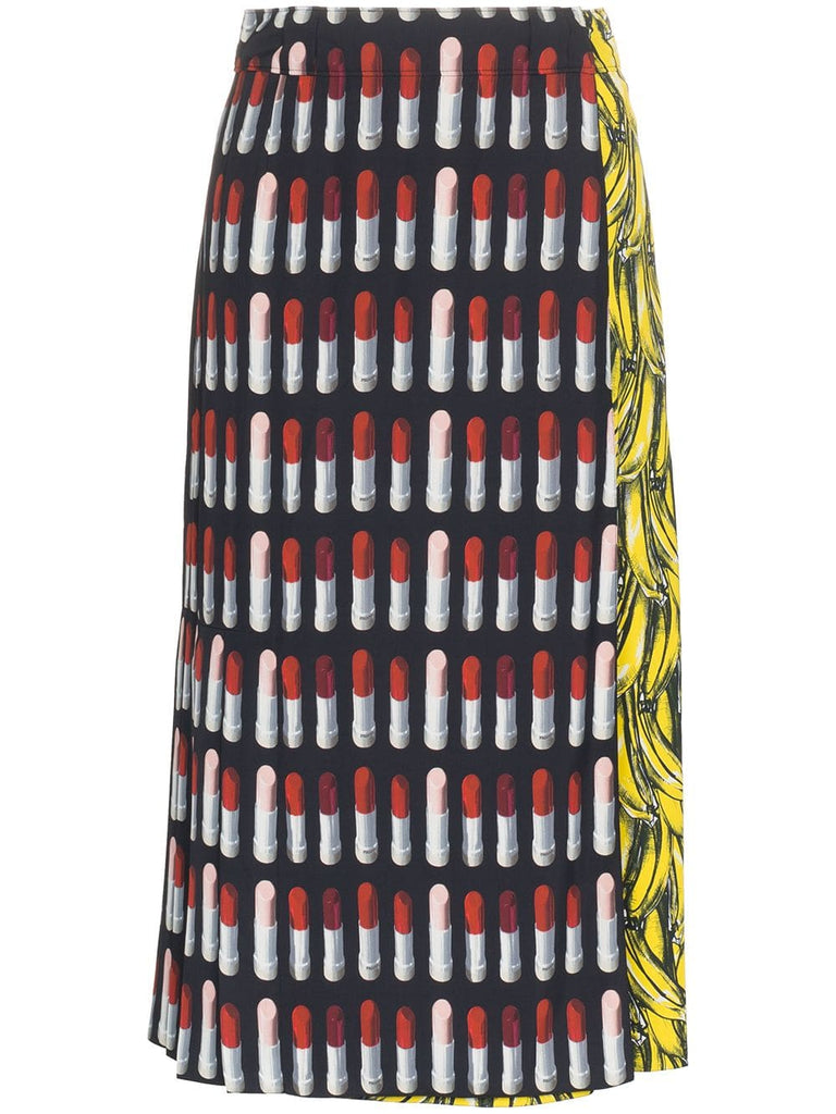 lipstick banana-print skirt