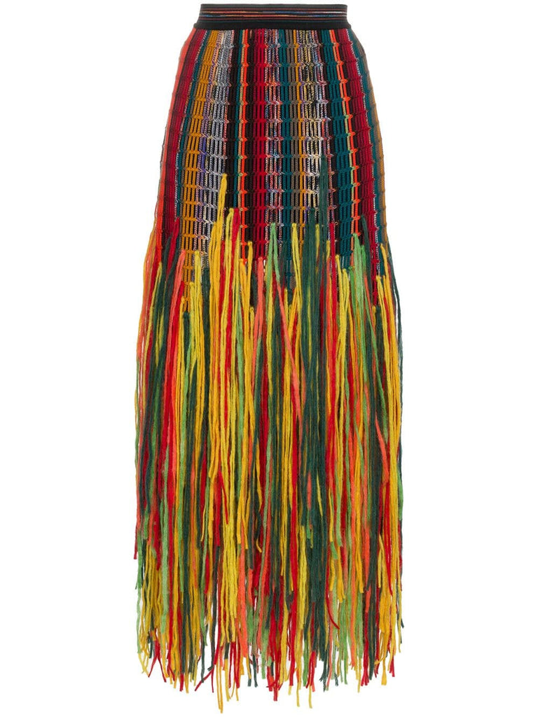 Fringed wool and silk blend skirt