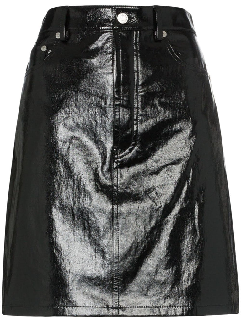 five-pocket patent leather skirt