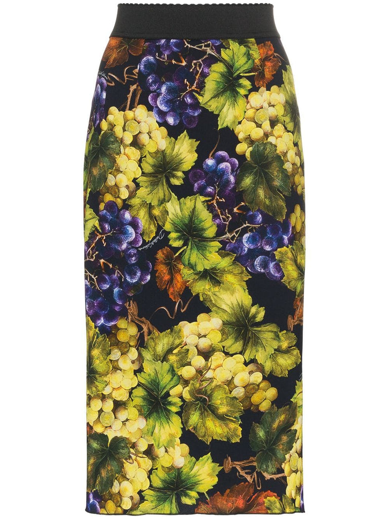 Grape-print silk-blend cady midi skirt